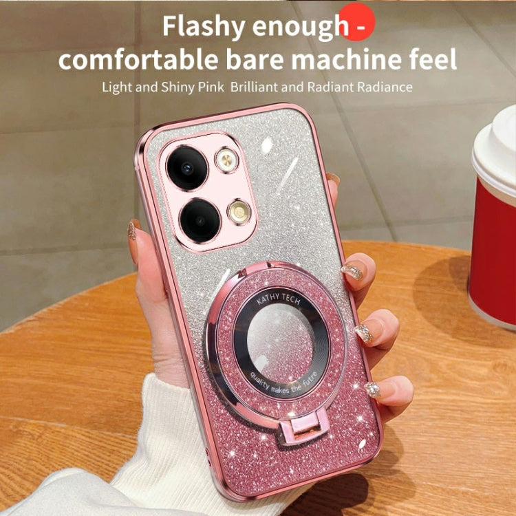 For OPPO Reno9 Plated Gradient Glitter Round Holder TPU Phone Case