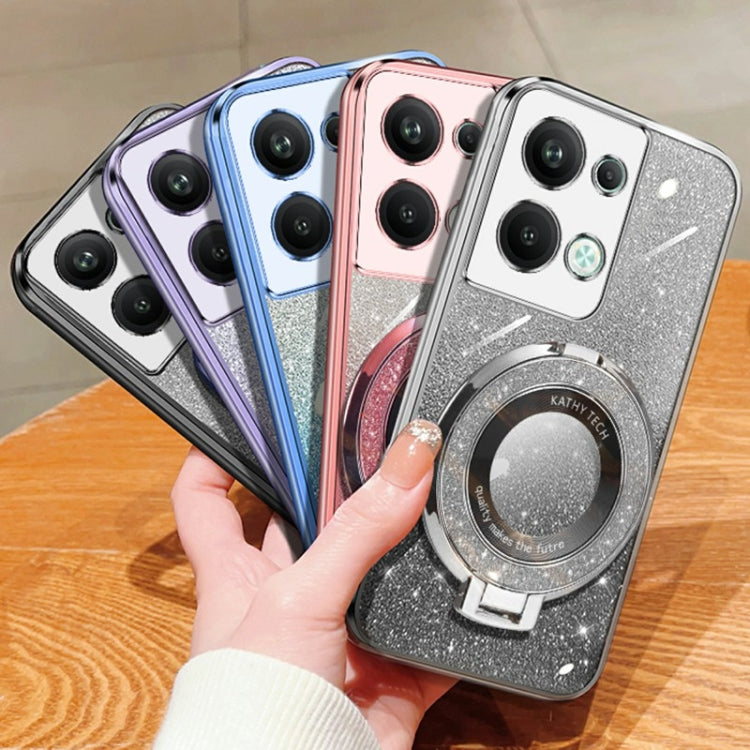 For OPPO Reno9 Pro+ Plated Gradient Glitter Round Holder TPU Phone Case