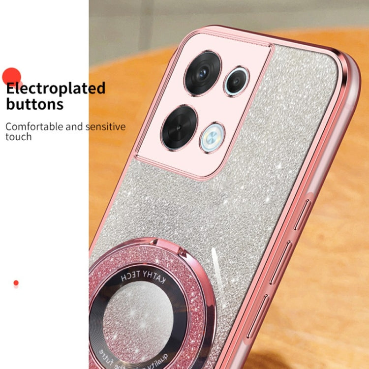 For OPPO Reno8 Plated Gradient Glitter Round Holder TPU Phone Case