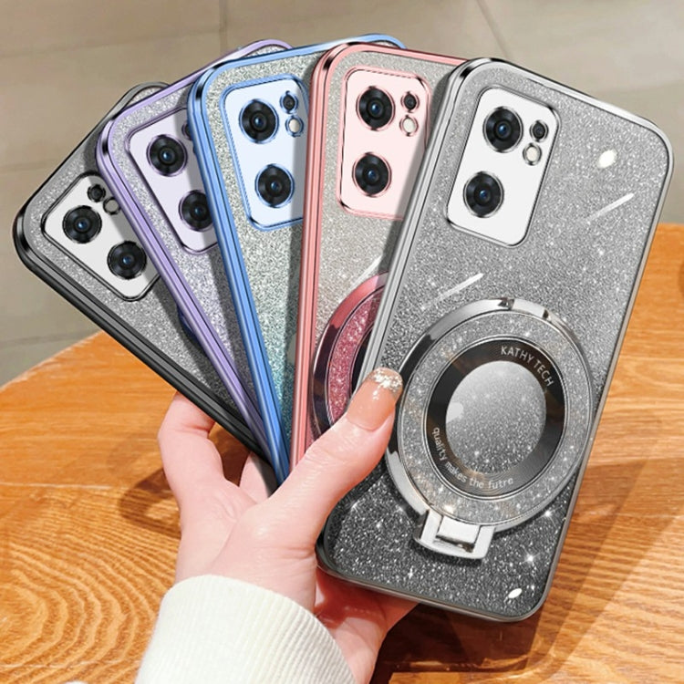 For OPPO Reno7 Global Plated Gradient Glitter Round Holder TPU Phone Case