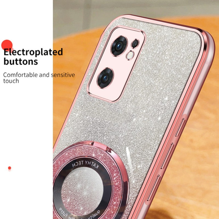 For OPPO Reno7 Global Plated Gradient Glitter Round Holder TPU Phone Case