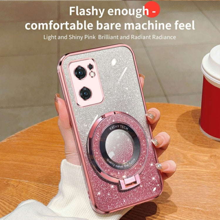 For OPPO Reno7 Global Plated Gradient Glitter Round Holder TPU Phone Case