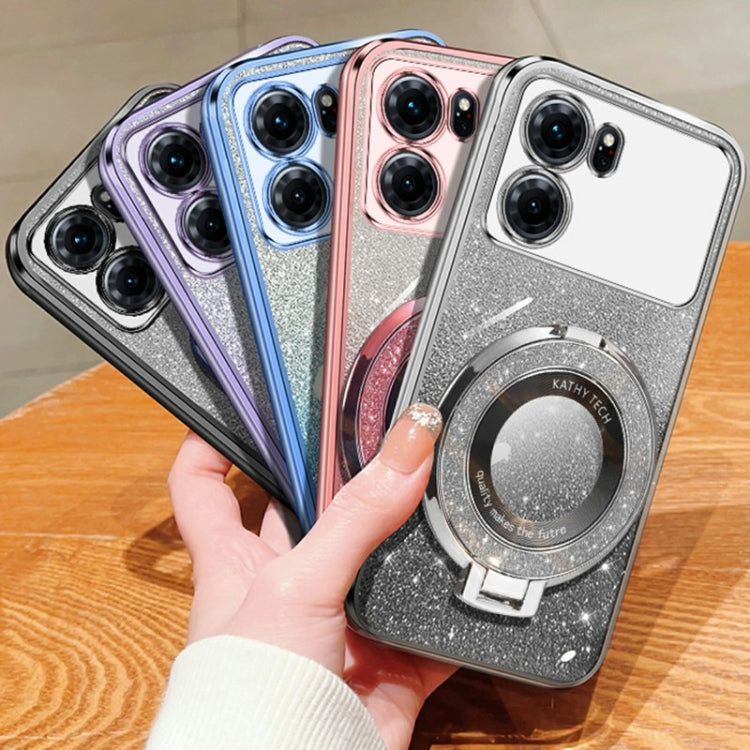 For OPPO K10 Plated Gradient Glitter Round Holder TPU Phone Case
