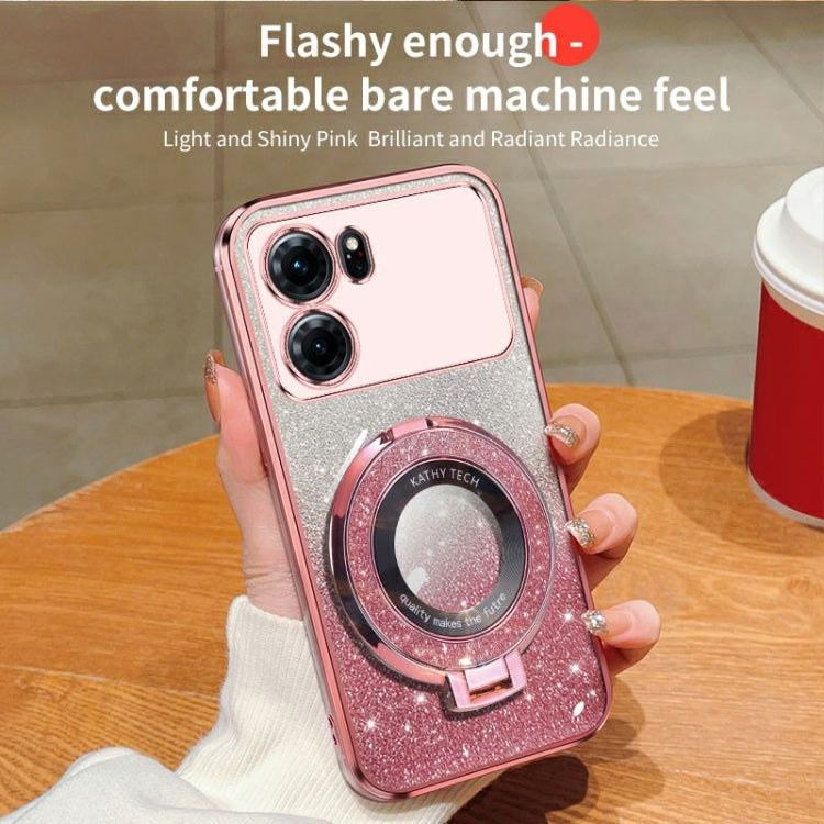For OPPO K10 Plated Gradient Glitter Round Holder TPU Phone Case