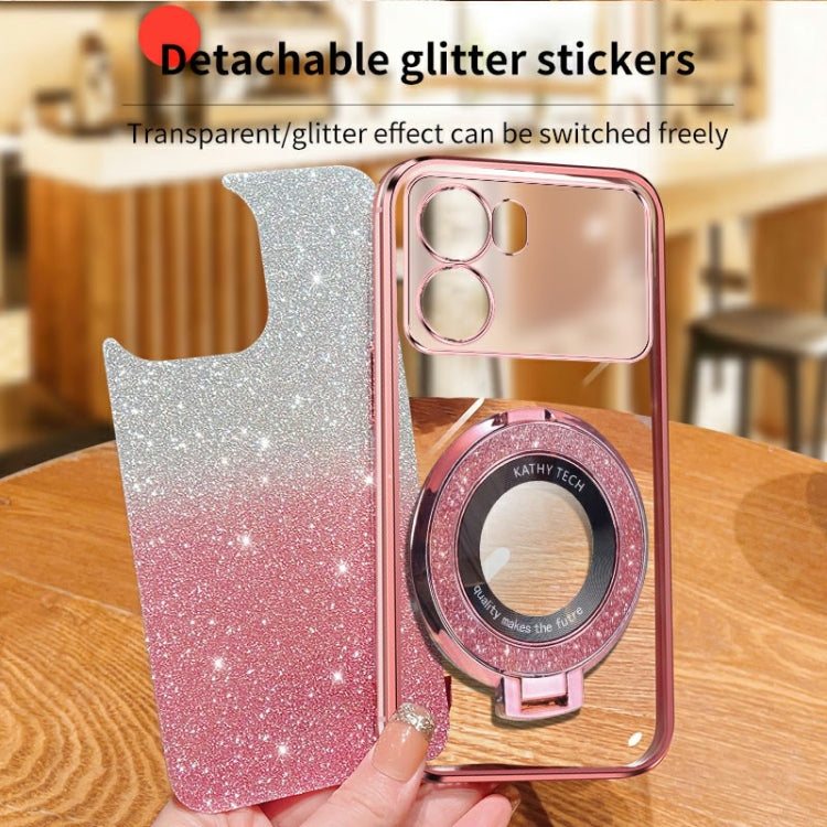 For OPPO K10 Plated Gradient Glitter Round Holder TPU Phone Case