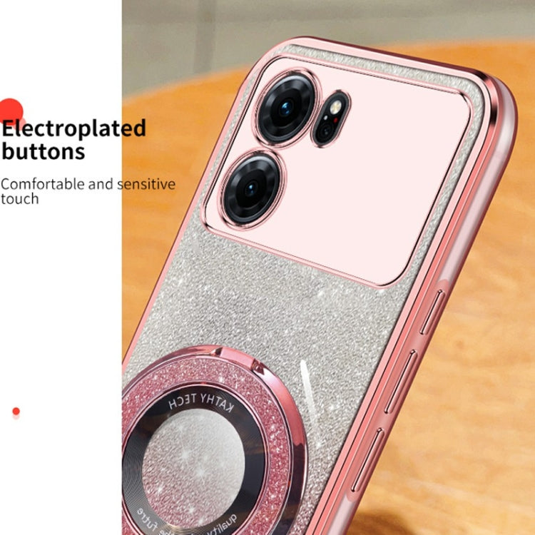For OPPO K10 Plated Gradient Glitter Round Holder TPU Phone Case