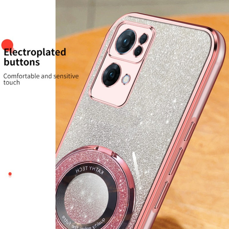 For OPPO Reno7 Pro 5G Plated Gradient Glitter Round Holder TPU Phone Case