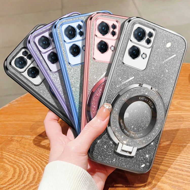 For OPPO Reno7 Pro 5G Plated Gradient Glitter Round Holder TPU Phone Case