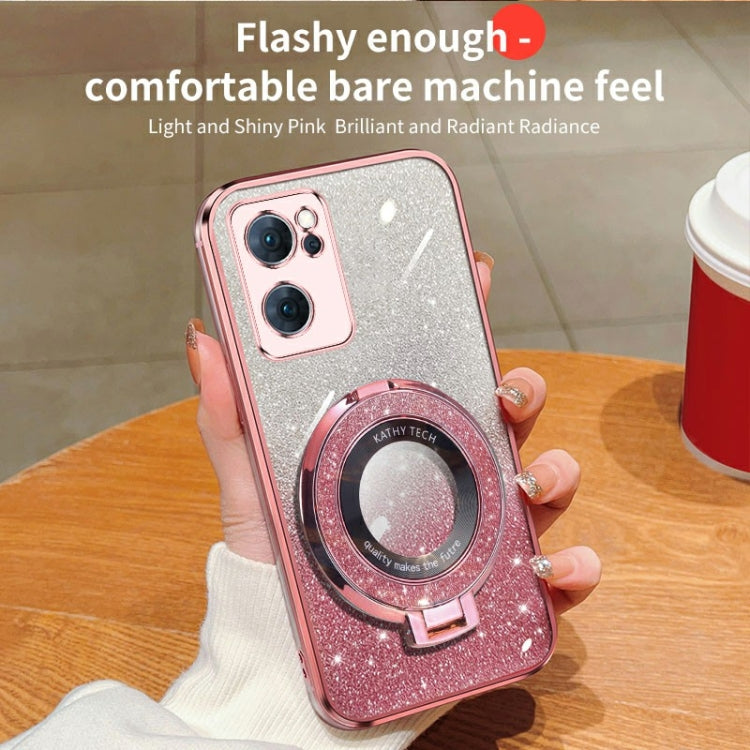 For OPPO Reno7 5G Plated Gradient Glitter Round Holder TPU Phone Case