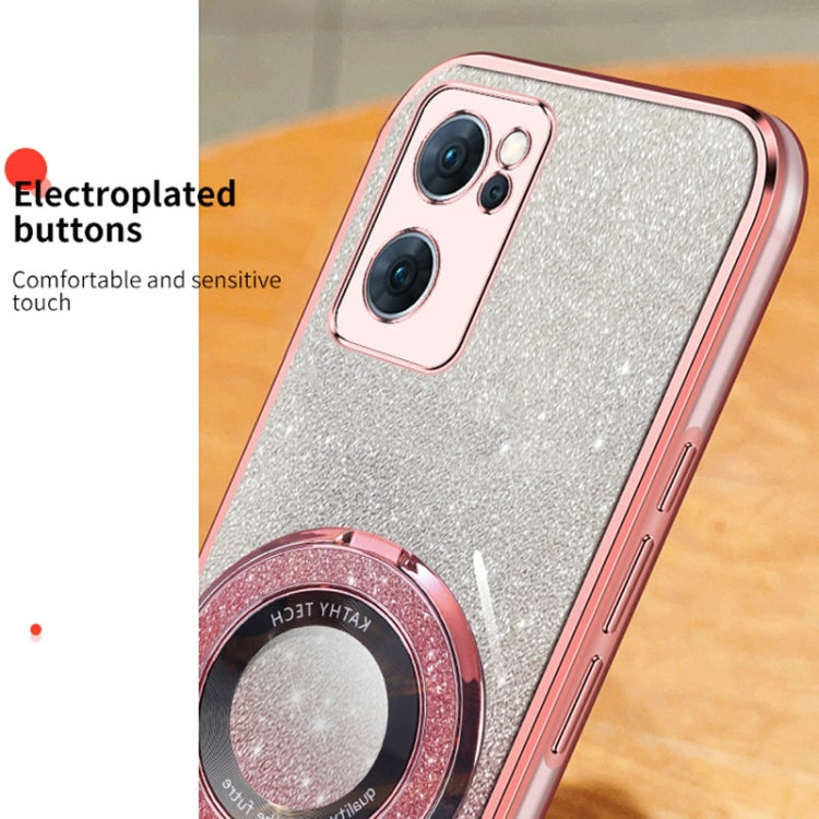 For OPPO Reno7 5G Plated Gradient Glitter Round Holder TPU Phone Case