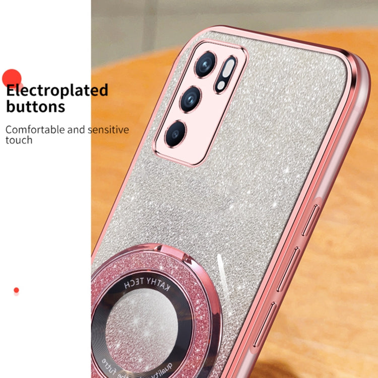 For OPPO Reno6 5G Plated Gradient Glitter Round Holder TPU Phone Case