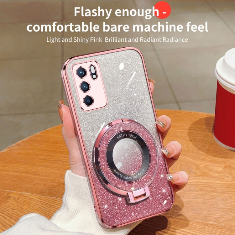 For OPPO Reno6 5G Plated Gradient Glitter Round Holder TPU Phone Case