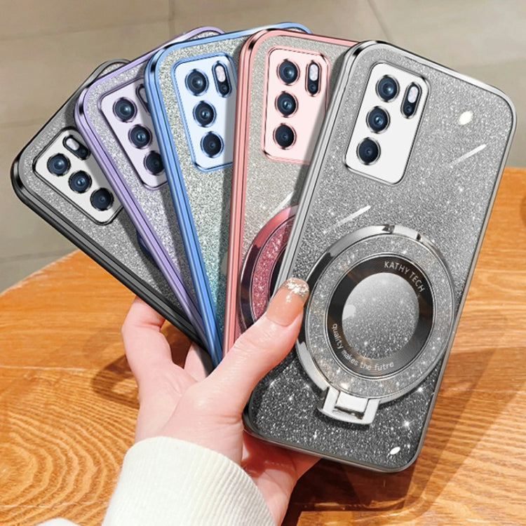 For OPPO Reno6 Pro 5G Plated Gradient Glitter Round Holder TPU Phone Case