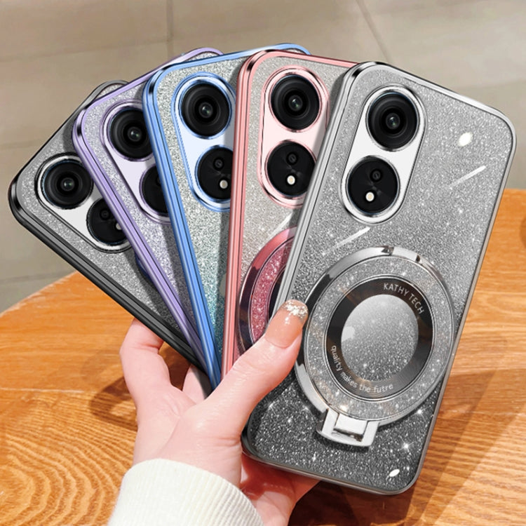 For OPPO A1 Pro / Reno8 T 5G Plated Gradient Glitter Round Holder TPU Phone Case