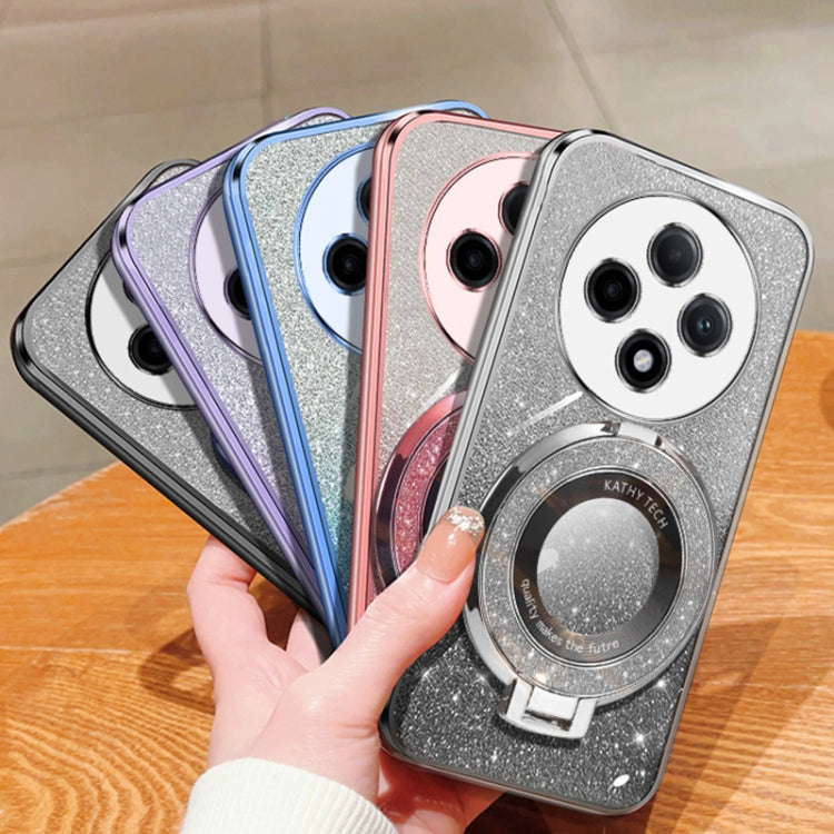 For OPPO A3 Pro Plated Gradient Glitter Round Holder TPU Phone Case