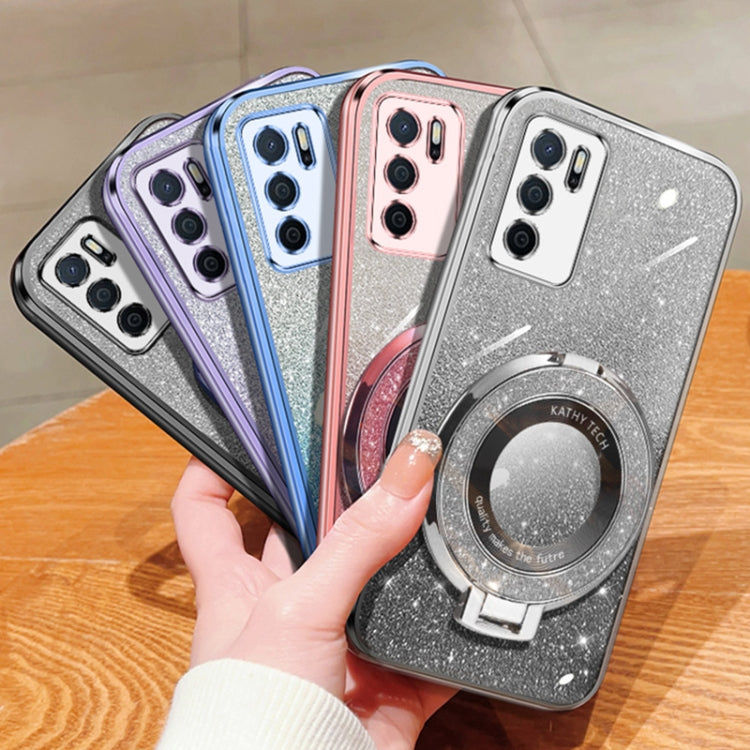 For OPPO A16 Plated Gradient Glitter Round Holder TPU Phone Case