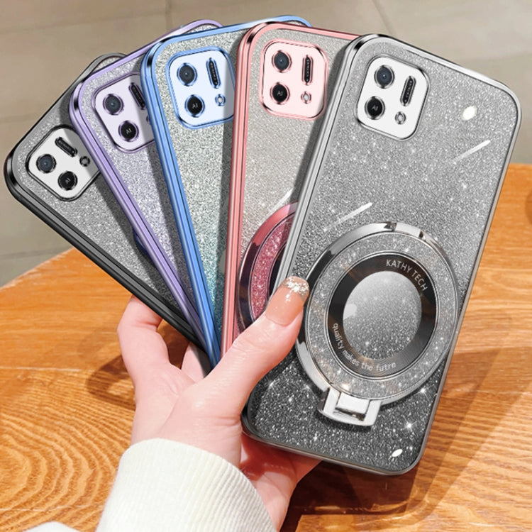 For OPPO A16k Plated Gradient Glitter Round Holder TPU Phone Case