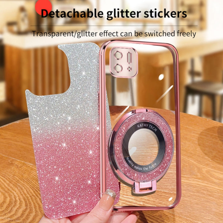 For OPPO A16k Plated Gradient Glitter Round Holder TPU Phone Case
