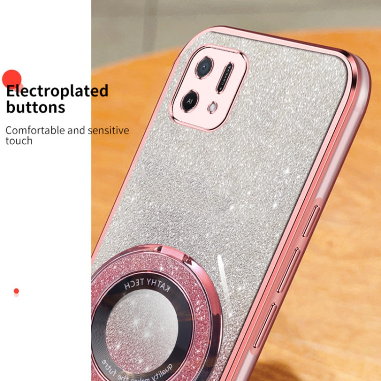 For OPPO A16k Plated Gradient Glitter Round Holder TPU Phone Case