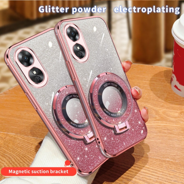 For OPPO A17 Plated Gradient Glitter Round Holder TPU Phone Case