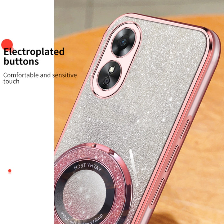 For OPPO A17 Plated Gradient Glitter Round Holder TPU Phone Case