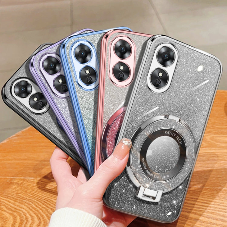 For OPPO A17 Plated Gradient Glitter Round Holder TPU Phone Case