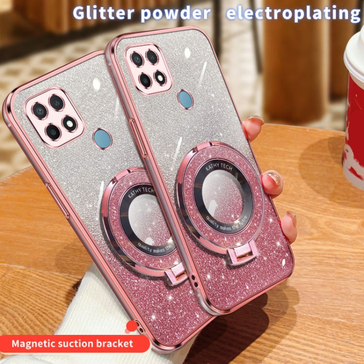 For OPPO A35 / A15 Plated Gradient Glitter Round Holder TPU Phone Case
