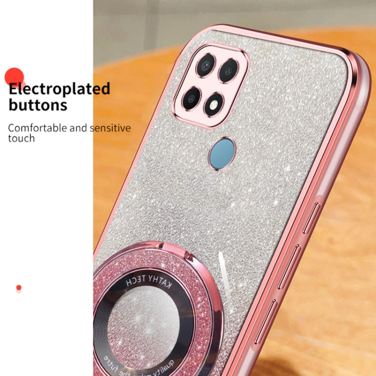For OPPO A35 / A15 Plated Gradient Glitter Round Holder TPU Phone Case