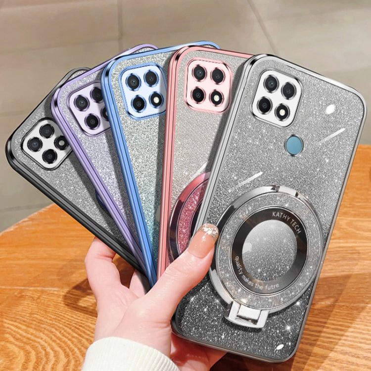 For OPPO A35 / A15 Plated Gradient Glitter Round Holder TPU Phone Case