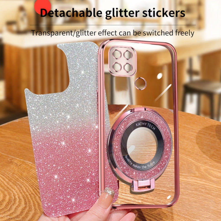 For OPPO A35 / A15 Plated Gradient Glitter Round Holder TPU Phone Case