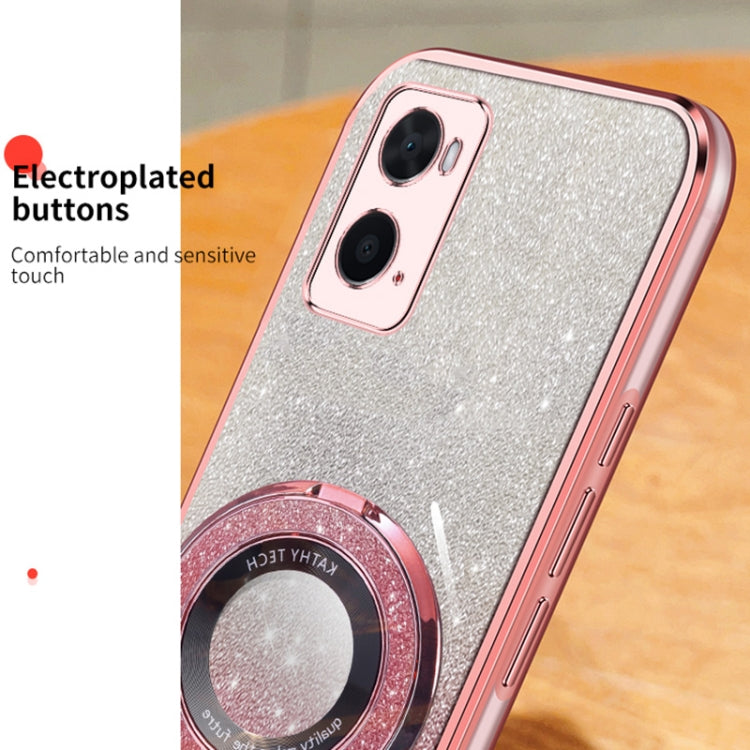For OPPO A36 / A76 4G Plated Gradient Glitter Round Holder TPU Phone Case