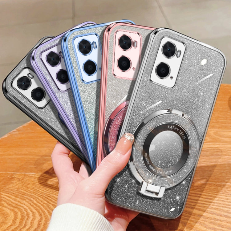 For OPPO A36 / A76 4G Plated Gradient Glitter Round Holder TPU Phone Case