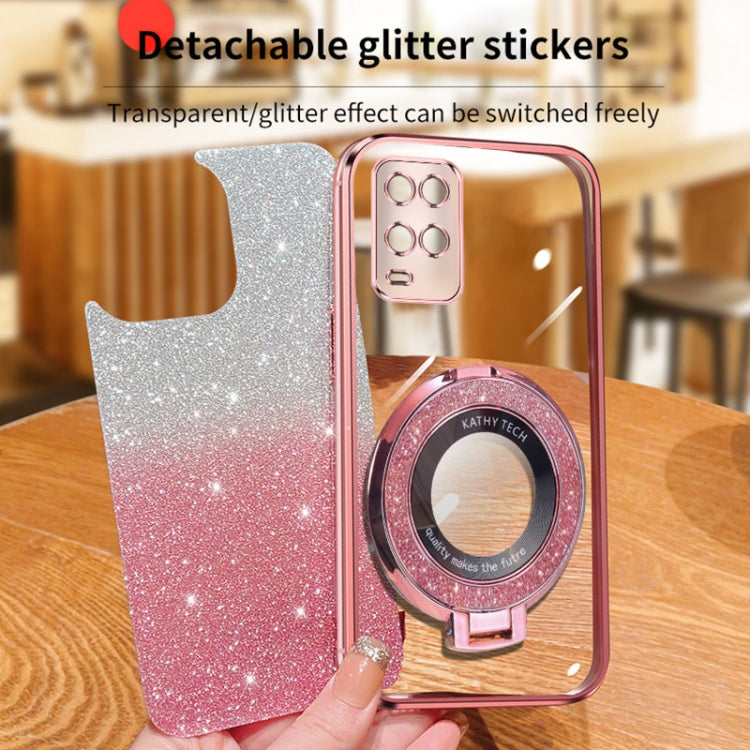 For OPPO A54 Plated Gradient Glitter Round Holder TPU Phone Case
