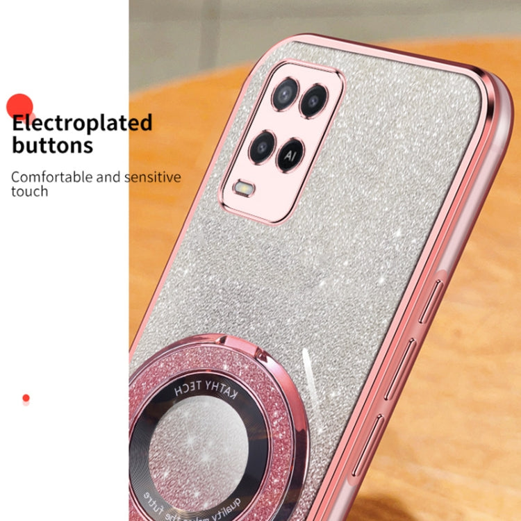 For OPPO A54 Plated Gradient Glitter Round Holder TPU Phone Case