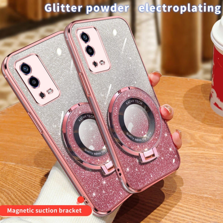 For OPPO A55 4G Plated Gradient Glitter Round Holder TPU Phone Case