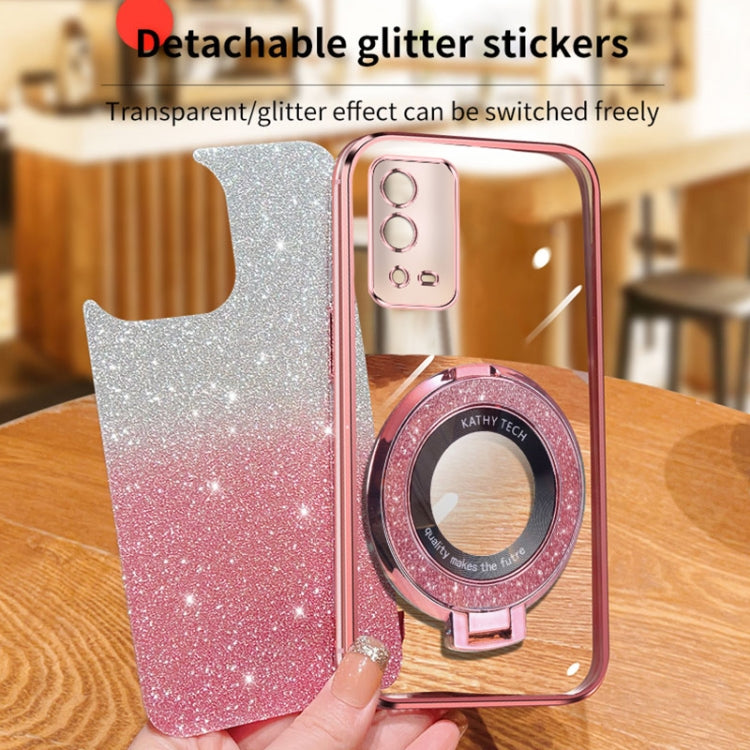 For OPPO A55 4G Plated Gradient Glitter Round Holder TPU Phone Case