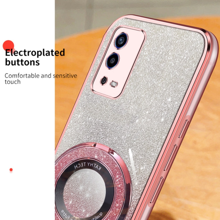 For OPPO A55 4G Plated Gradient Glitter Round Holder TPU Phone Case