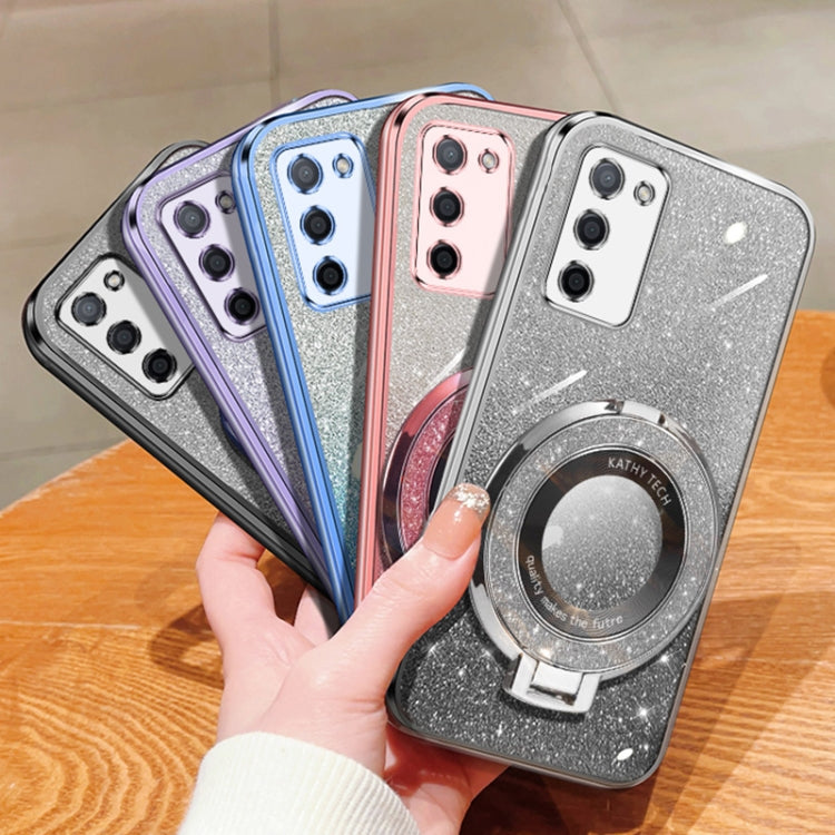 For OPPO A55 5G Plated Gradient Glitter Round Holder TPU Phone Case