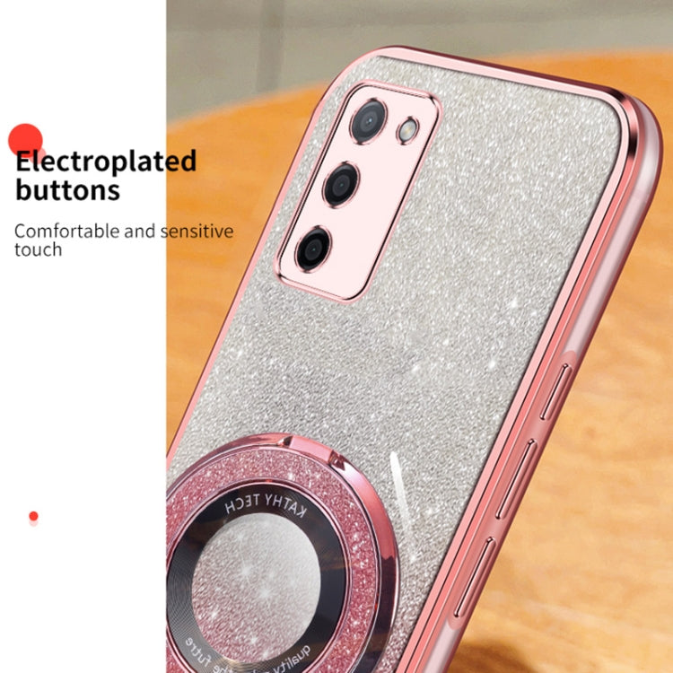 For OPPO A55 5G Plated Gradient Glitter Round Holder TPU Phone Case