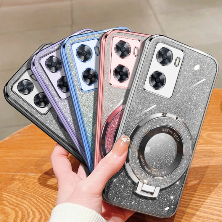 For OPPO A57 4G / A77s Plated Gradient Glitter Round Holder TPU Phone Case