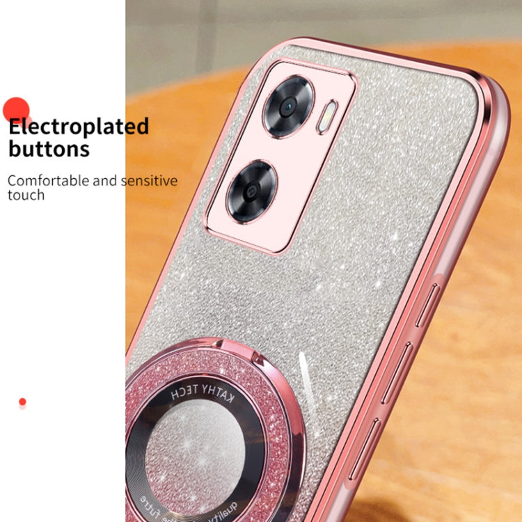 For OPPO A57 4G / A77s Plated Gradient Glitter Round Holder TPU Phone Case