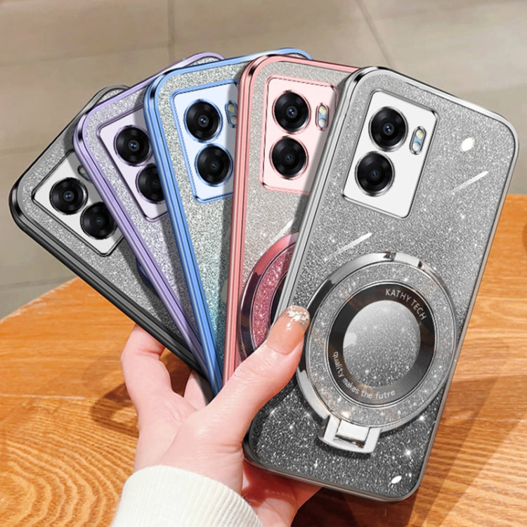 For OPPO A57 5G Plated Gradient Glitter Round Holder TPU Phone Case