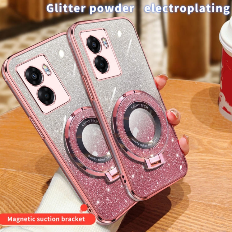 For OPPO A57 5G Plated Gradient Glitter Round Holder TPU Phone Case