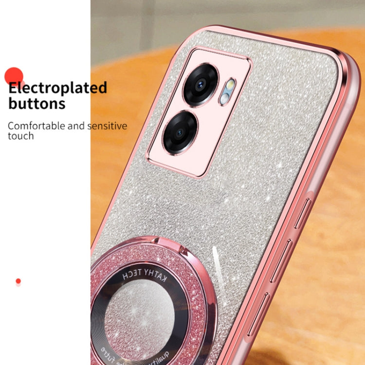 For OPPO A57 5G Plated Gradient Glitter Round Holder TPU Phone Case