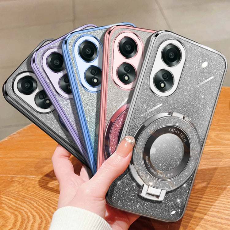For OPPO A58 4G Plated Gradient Glitter Round Holder TPU Phone Case