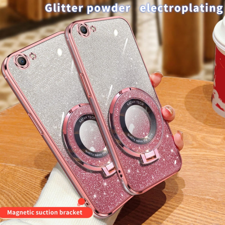 For OPPO A59 Plated Gradient Glitter Round Holder TPU Phone Case