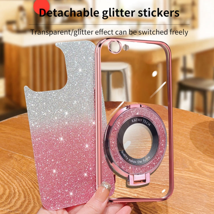 For OPPO A59 Plated Gradient Glitter Round Holder TPU Phone Case