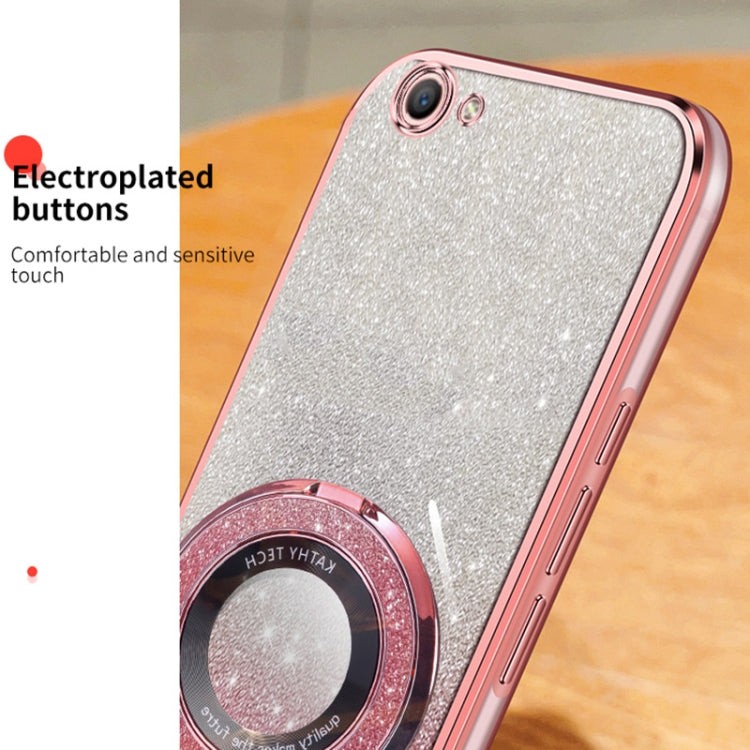 For OPPO A59 Plated Gradient Glitter Round Holder TPU Phone Case