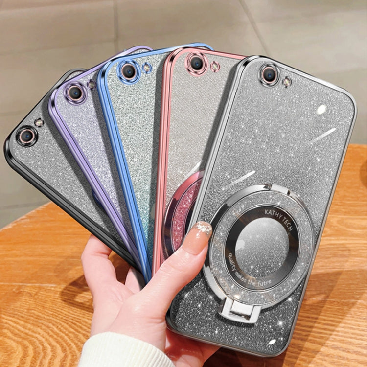 For OPPO A59 Plated Gradient Glitter Round Holder TPU Phone Case