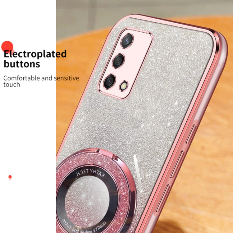 For OPPO A74 4G Plated Gradient Glitter Round Holder TPU Phone Case